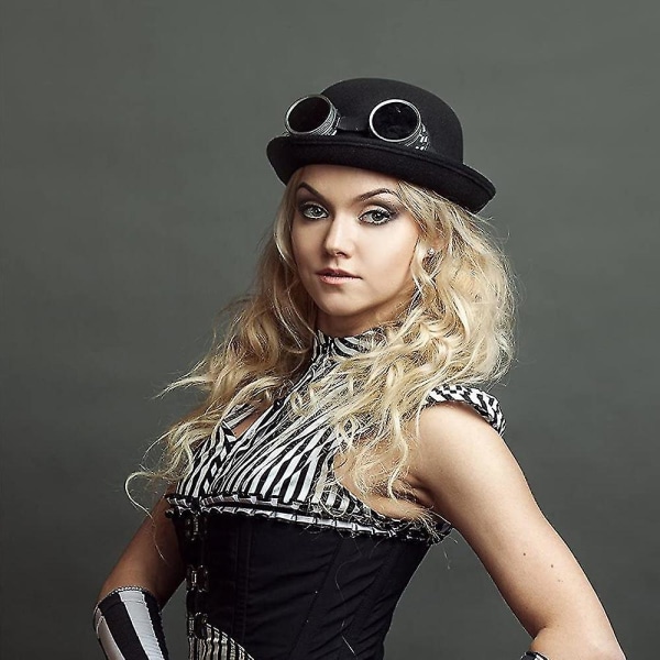Retro Steampunk Briller - Lys Sort