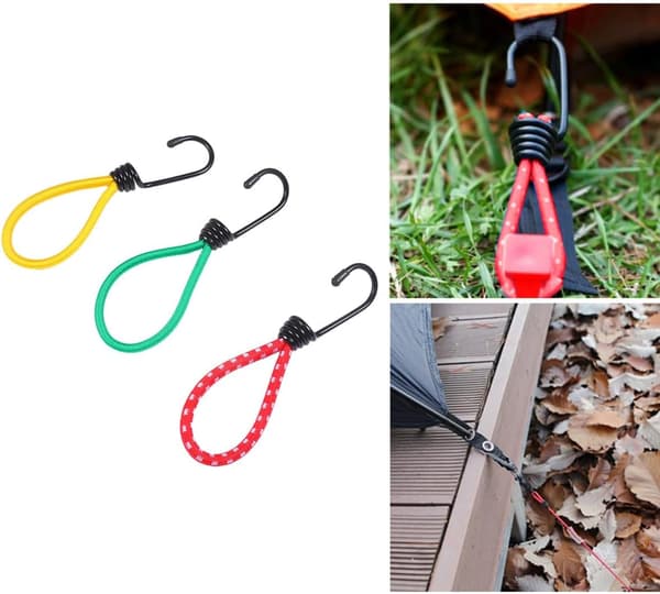 6 stk. udendørs campingtelt elastisk rebspændeclips med faste bindestropper