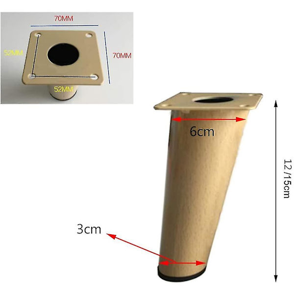 Huonekalujalat, Tukijalat Sovalle/TV-Kaapille, Metalli, Imitaatiomaalattu Puu, 4 Kpl 12cm