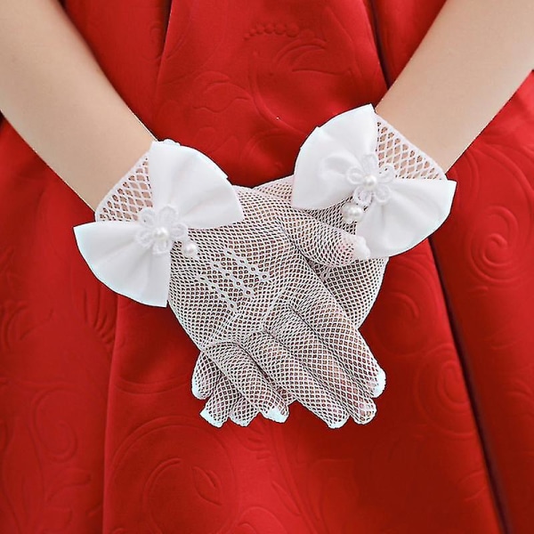 Flower Girl Gloves Pitsi lyhyet mesh hanskat häihin (valkoinen)