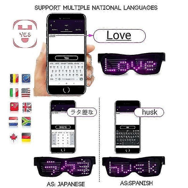 App-styrte Bluetooth LED-festbriller med tilpassede språk, USB-lading, blinkende lysende øyebriller, julekonsert-solbriller Purple