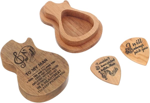 Trägitarrplektrumförvaringslåda Kreativ design Utseende Trämaterial för gitarrtillbehör