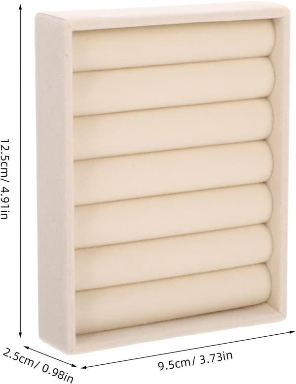 2 stk. ringorganiseringboks med mykt fôr og solid konstruksjon, elegant beige smykkeoppbevaringsbrett