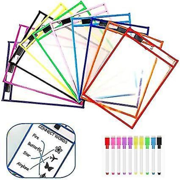 10pcs Dry Erase Pockets 10pcs Erasable Pens Marker Holder