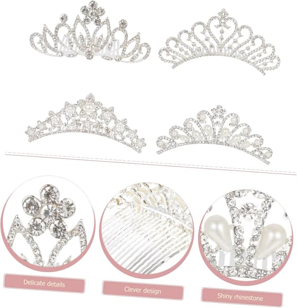 4 stk Rhinestone Perlekrone Jenter Tiara Hodeplagg for Hårtilbehør Gutter og Jenter Prinsesse Eventyr Festdekor