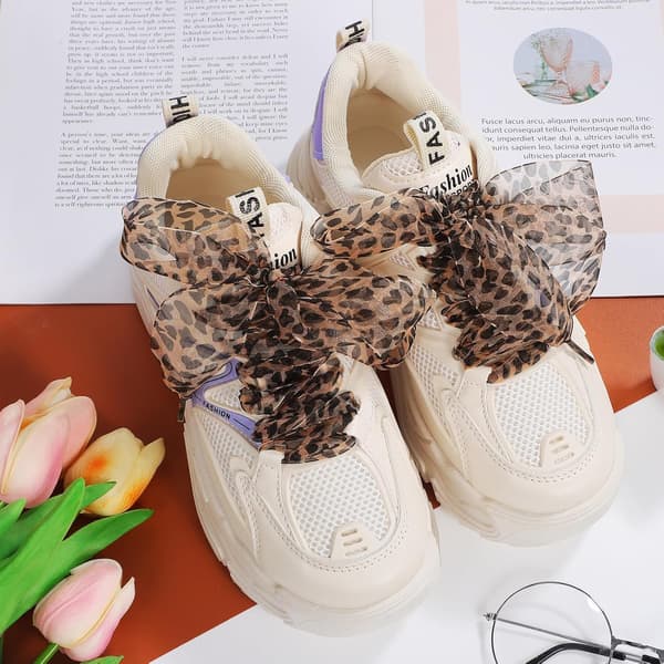 2 stk. leopardprint snørebånd, båndsnørebånd, sød mode leopard blød silke 4 cm