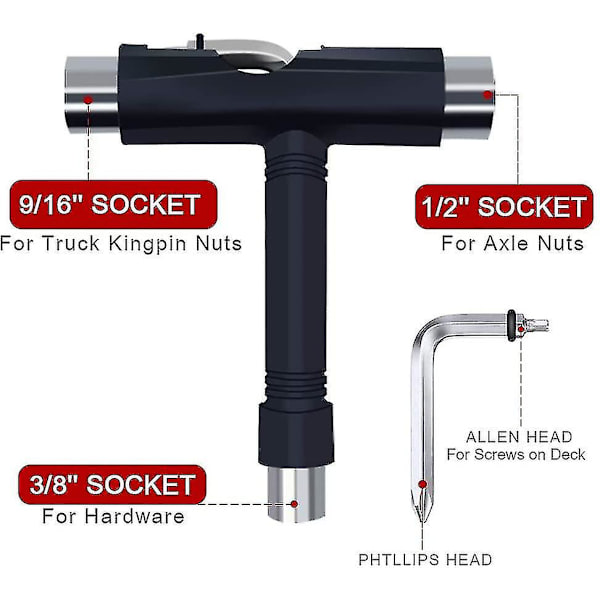 Skateboard Hardware 8-delt Boltesæt og Alt-i-én Skateboardværktøj Skateboard T-Tilbehør med Værktøj L-formet Phillips Skruetrækker