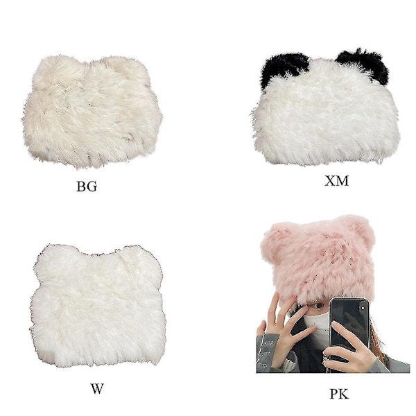 Fuskpälsbjörnöronmössa Plyschpandamössa Liten Djävulsmössa Söt Rolig Beanie White