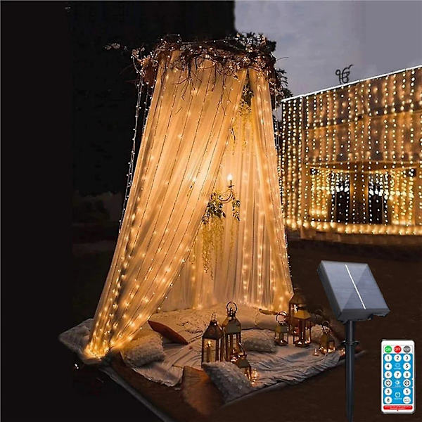 LED Gardinlampa Solcell 3x2m 200 LED-lampor Fairy String IP65