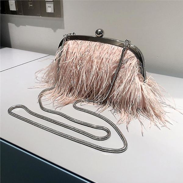 Hääpukukassi Höyhenen Ristiriimuinen Laukku 3 Väriä Höyhenen Luksus Naisten Laukut Juhliin Pink Snake chain