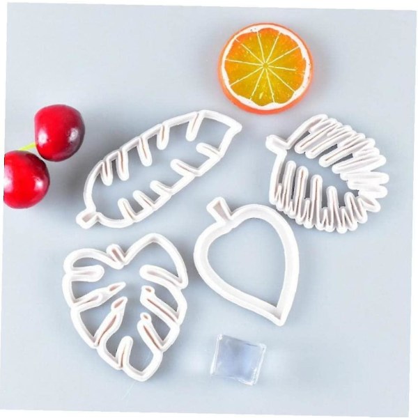 Bladformet Kakeform i Plast for Cookies, Fudge, Fondant - Dekoreringsverktøy for DIY Kaker og Bakverk (hvit, 4 stk)