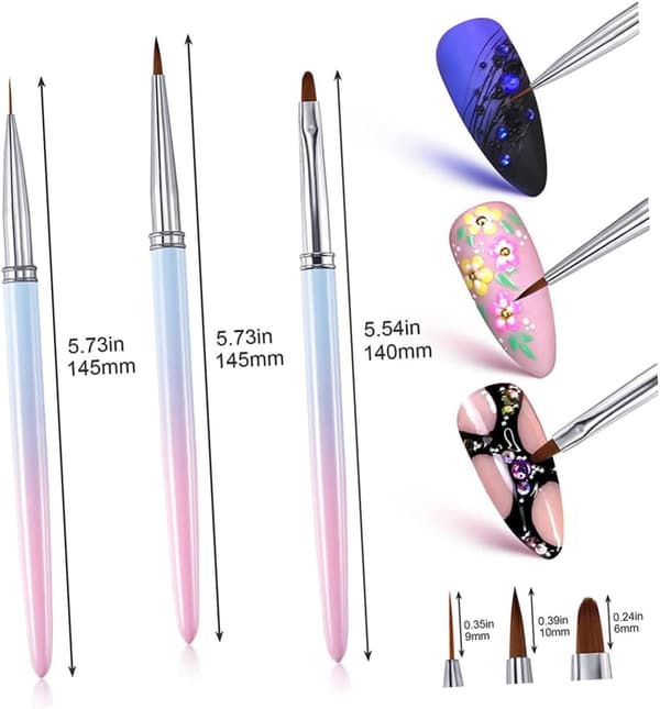 3 st nagelkonstpennor borstfoder professionella manikyrverktyg för nagelkonst DIY-tillbehör