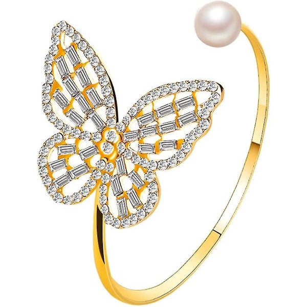 Butterfly armbånd guld perle krystal åbning Justerbar armbånd armbånd smykker gave