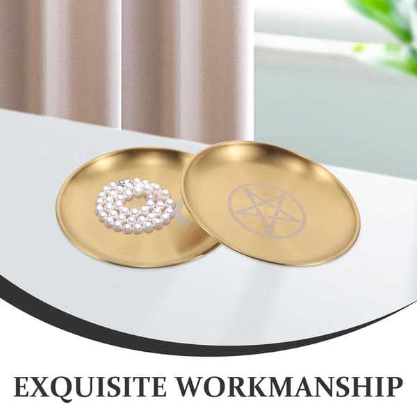 2 st Pentagram Ritualbricka Set Guld Rostfritt Stål Andlig Ceremonitallrik