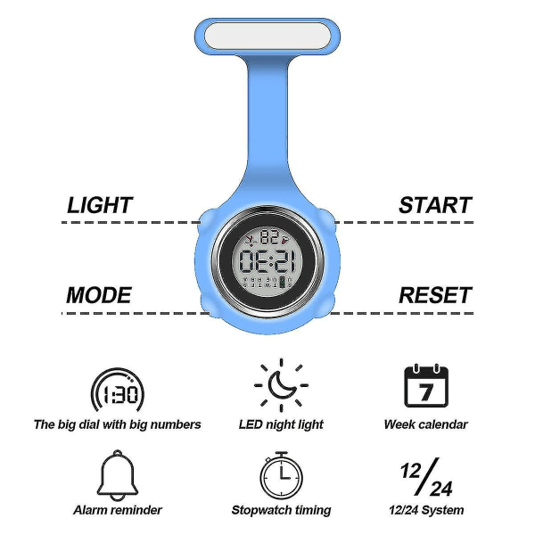 Sygeplejerskeur, elektronisk sygeplejerskeur med klips, vækkeur, multifunktionsur