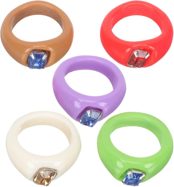 5 st vintage fingerringar i harts med stor strass, stapelbara modeaccessoarringar