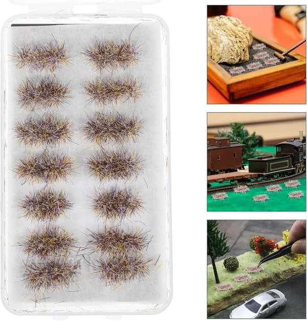 1 boks plast kunstgress klynge miniatyr gresstust lett brun landskapsdekorasjon