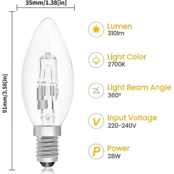 10 kpl B15d Halogeeni Lamput, Himmennettävät 42w C35 Halogeeni Kynttilälamppu 42w B15d Eco Halogeeni Lamput B15d Kynttilä Lamput Pieni Bajonetti