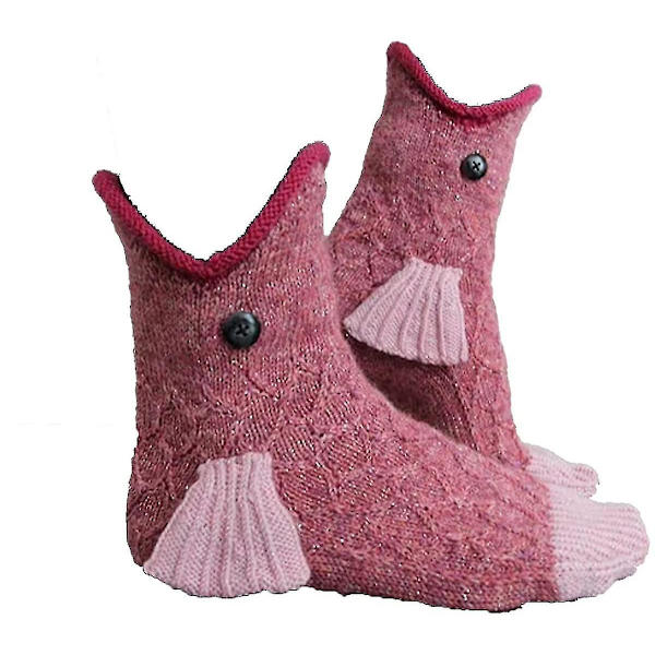 2 par stickade fisksockor för kvinnor, roliga fisksockor golvsockor