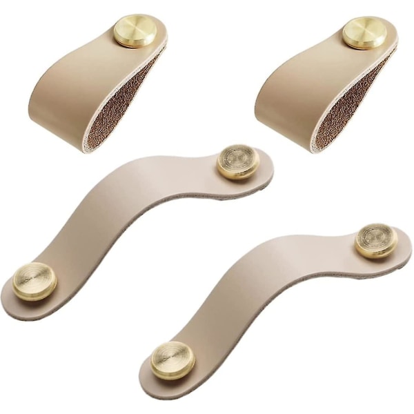Läder Skåpshandtag, 4 Vintage Möbelhandtag, Läderknoppar För Köksluckor, Khaki