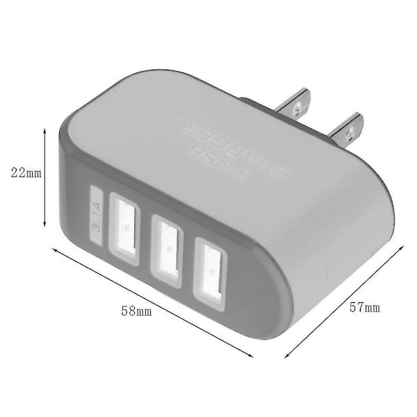 5V/3.1A Universal Vegglader med Tre USB-Porter