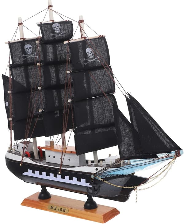 Seilskipsmodell i tre 33 cm Karibisk piratseilbåtdekor