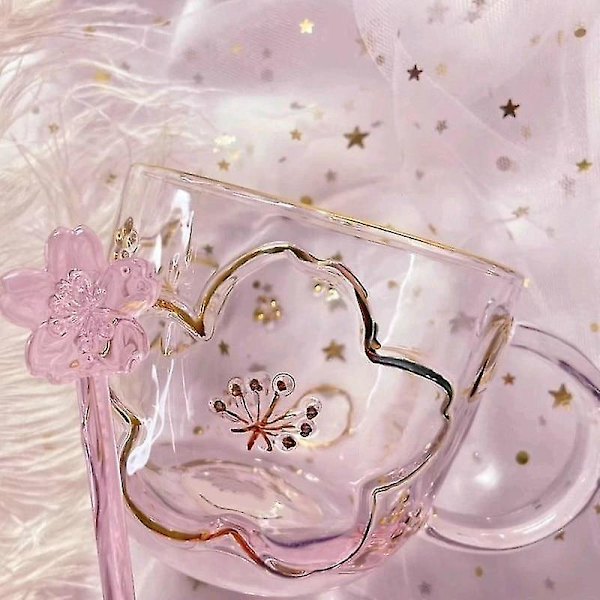 400ml Sakura Glaskop med Kirsebærblomst Relief Vandkop