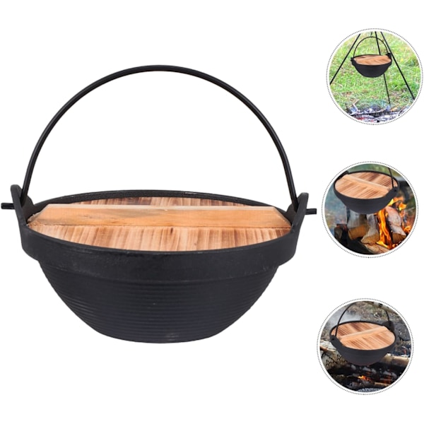 Utomhus Matlagningsgryta Gjutjärn Hot Pot Lock Multifunktionell Gryta Lätt att Rengöra Camping Köksredskap