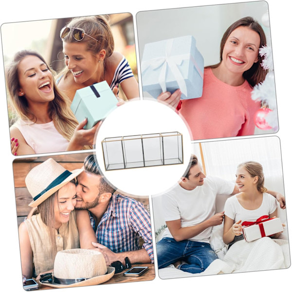Makeup Opbevaringsboks 4 Sektioner Glas Bordplade Organizer Stilfuld Kobberkant til Kosmetik