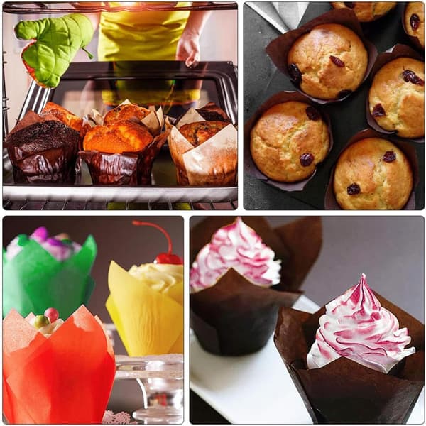 200 st tulpanformade muffinsformar, kakformar, pappersbakformar, blandade färger, praktiskt säkert papper