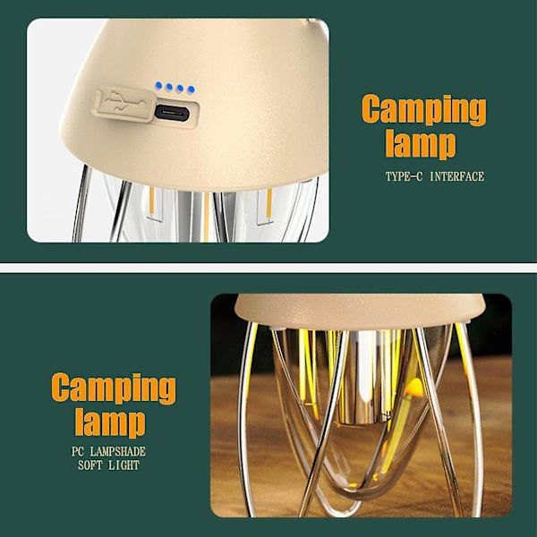 LED Campinglykta 3 Lägen Bärbar Uppladdningsbar Ljus