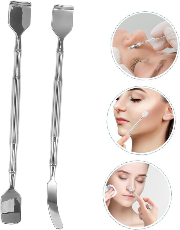 2 stk. makeupspatel i rustfrit stål med massagefunktion til ansigtspleje, ergonomisk design, hudormefjerner