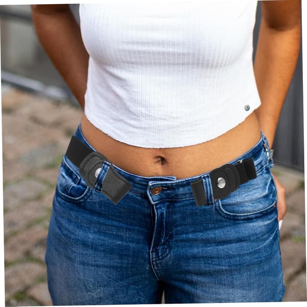 Justerbart midjebelte uten spenne, svart elastisk stretchbelte for gutter, jenter, unisex