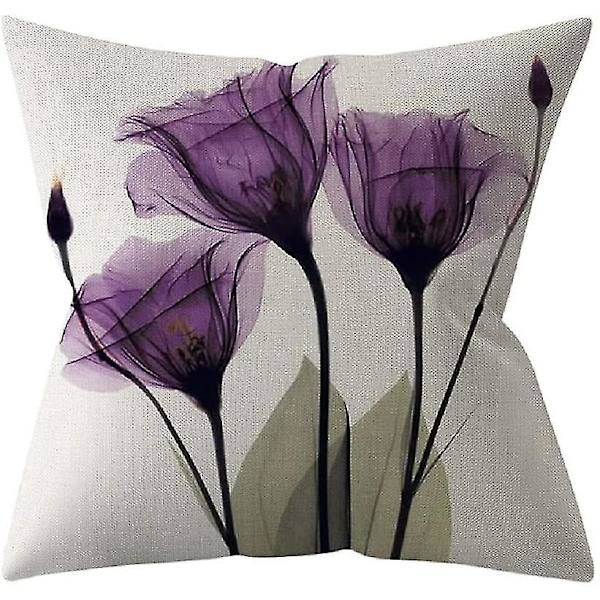 Dekorative Pudebetræk 18x18 Tommer Sæt Af 4 Lilla Blomst Pudebetræk 45cm X 45cm