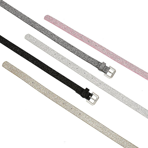 Dametøj Skinny Bling Glitter Talje Bælte Imitation Læder Tynd Taljebånd Silver