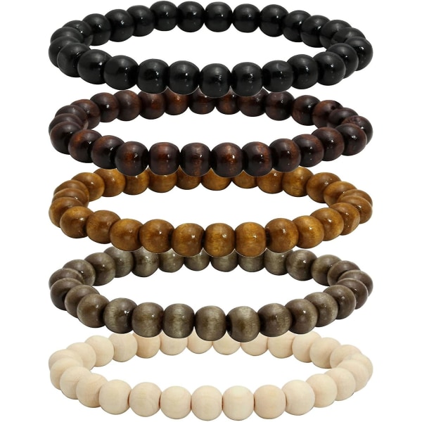 5 stk Træperle Armbånd Bangles Til Mænd Og Kvinder Elastisk Gave
