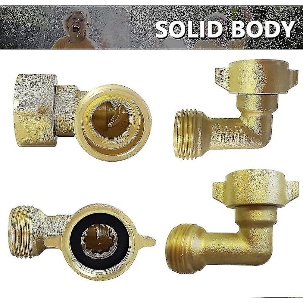 Trädgårdsslangkoppling 90 Grader Mässing Trädgårdsslangarmbåge Solid Mässingadapter (2 st) + Extra 4 Tryckbrickor