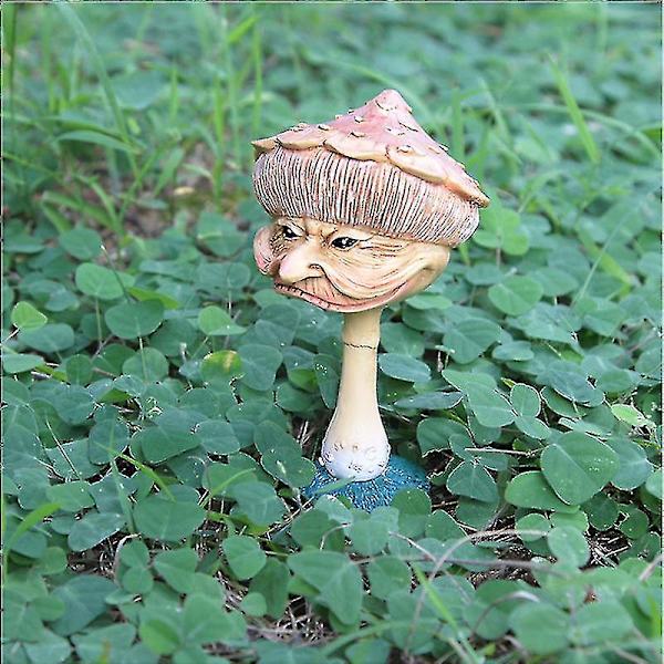 Miniatyr Lykkelige Sopp Resin Statue Med Gammel Kvinne Ansikt Hage Yard Lawn Dcor