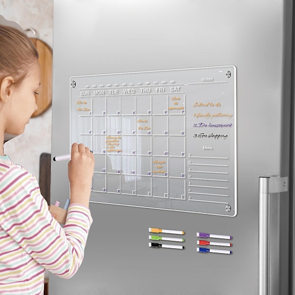 Sinknap Magnetisk Månedskalender Med Markeringspenn Scratch-Proof Gjenbrukbar Kjøleskapsplanlegger Tørrmarkørkalender Klar Tavle A4