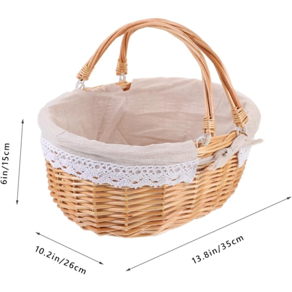 Rattan Vevd Oppbevaringskurv Piknikkurv Liner Håndlaget Frukt Oppbevaringskurv for Hjemmeinnredning