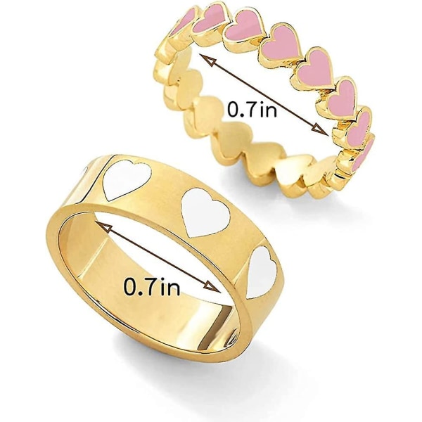 2 st Färgglada Hjärtformade Ringar Guld Band Ringar Set För Kvinnor Flickor Par. Söt Kärlek Hjärta Enkelt Stackbara Finger Ring Bröllop Kärlek Löfte Ring