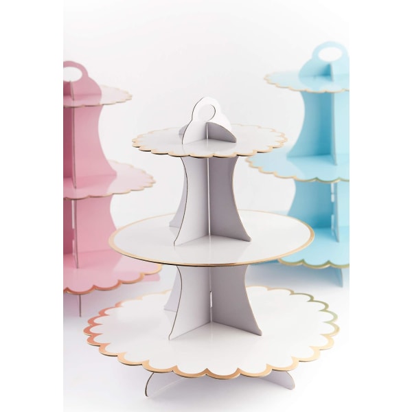 1 stk 3-lags rund papp Cupcake-stativ har plass til 24 cupcakes perfekt for brudedusj Bursdagsfestutstyr (hvit)