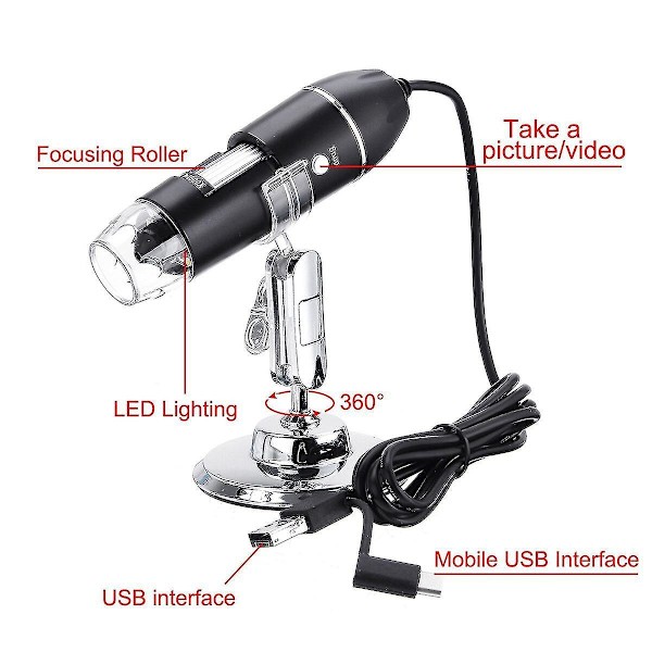 1600x 3-i-1 USB Digital Mikroskop Typ-C 8 LED-kamera