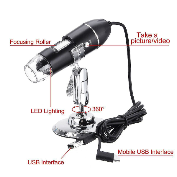 1600x 3-i-1 USB digitalt mikroskop Type-C 8 LED-kamera