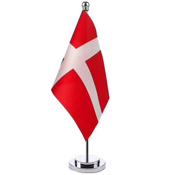14x21cm Tanskan minilippu Banneri Kokous neuvotteluhuone Pöytäpöytäjalusta ruostumaton terästanko Tanskan lipun kansallinen muotoilu Denmark Silver Color