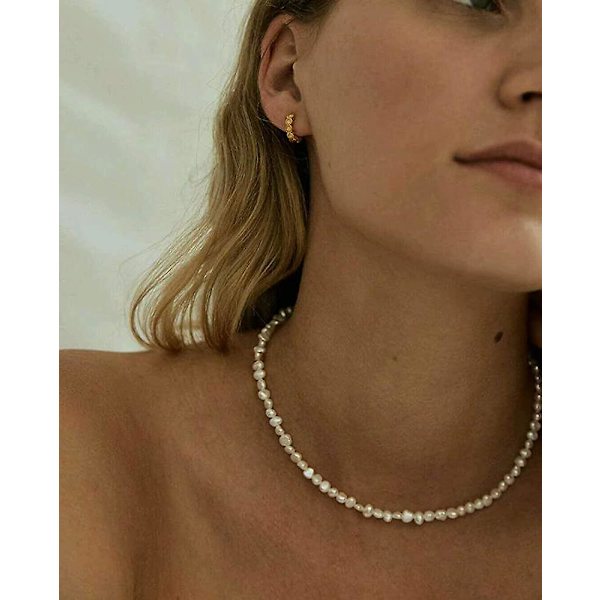 Chokerhalsband 15\" Kedja 4mm Handplockade Pärlor Smalt