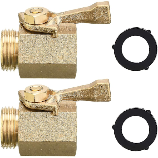 Slukventil for hageslange i messing, kraftig, 3/4 tommer, 2-pakning med 2 slangepakninger