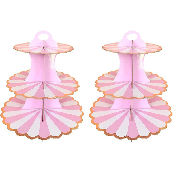2-pack Papperskakställ, 3-vånings Cupcakesställ Dessert Bakverkstorn Runda Kakställ