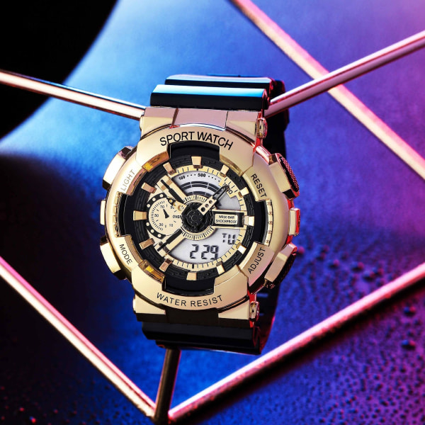 Trendikäs miesten elektroninen watch korealainen yksinkertainen muoti Boy Youth Valoisa monitoiminen elektroninen watch Electroplated bright gold