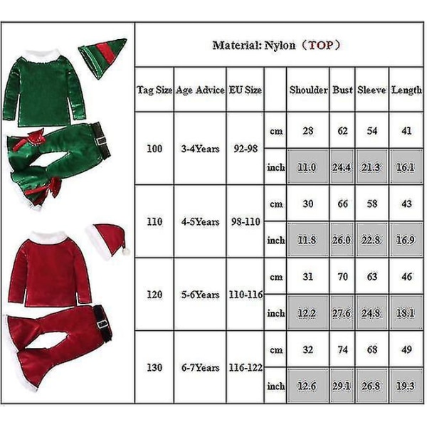 Flickor Kläder Set ärm Topp utsvängda botten Xmas Santa Claus kostym 3-4 Years Green